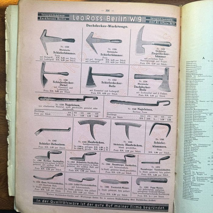 Antyczny katalog Leo Ross Berlin H36 ok.1936–maszyny budowlane, narzęd