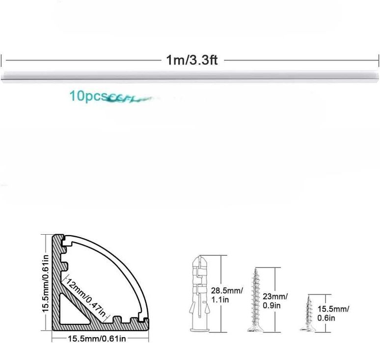 Chesbung 10x Profil LED Aluminiowy V 1m z Osłonami i Akcesoriami