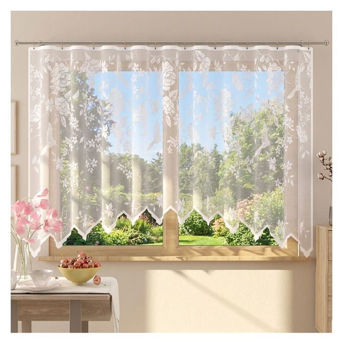 Firanka gotowa Buzz 300 x 150 cm biały żakard ptaki kwiaty Wisan WN403B 150