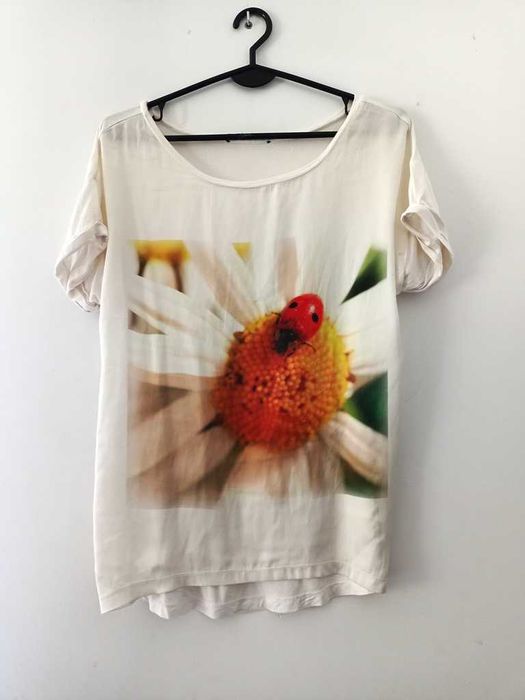 T-shirt oversize z biedronką YOUTIME M/38 łączone materiały #1476