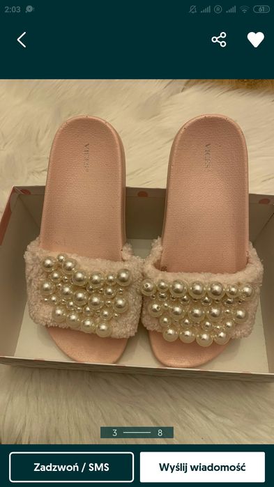 Vices piękne klapki futerko perełki 39/40