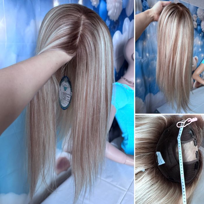 Натуральная большая накладка парик основа кожа шелк славянка блонд 50с