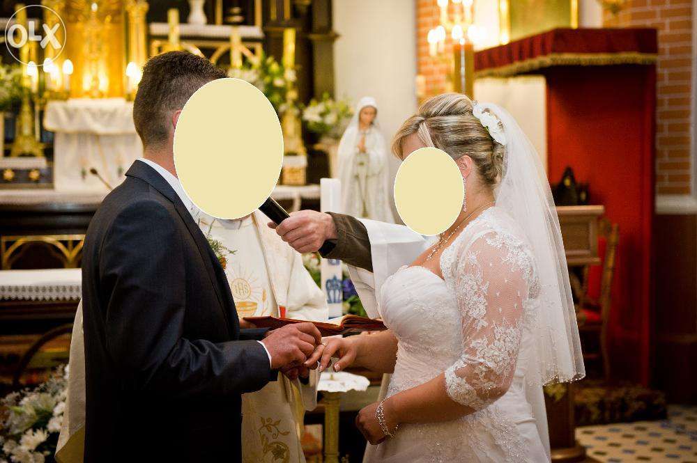 SUKNIA ŚLUBNA 42 44 krój "A" + welon Wysyłka gratis