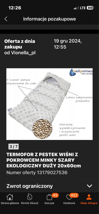 Termofor z pestek wiśni z pokrowcem Minki 20/60