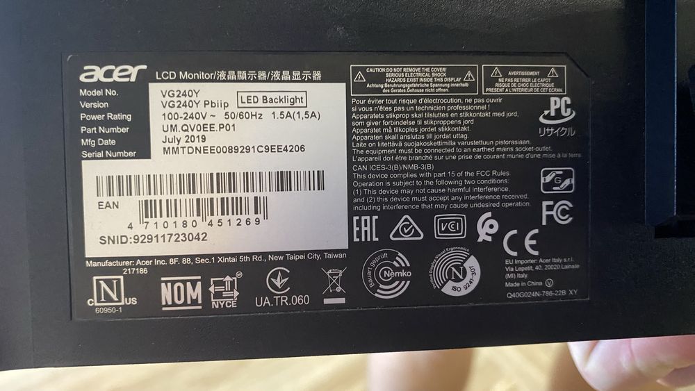 Monitor Acer VG240Y Pbiip – 24” Full HD LED