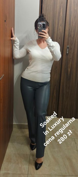 Szare niebieskie leginsy spodnie Soaked Eco skóra