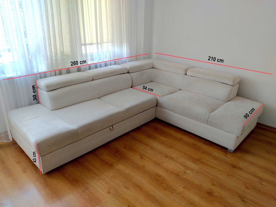 Narożnik welurowy z funkcją spania, od tapicera, 210x260 cm