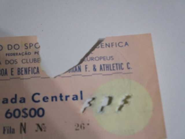 bilhete jogo Taça Campeões Europeus Benfica vs Glentoran anos 60