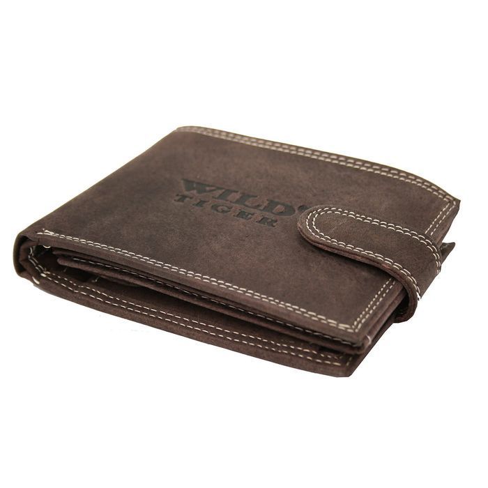 Portfel męski skóra nubuk nap Wild Tiger  - ciemnobrązowy premium nowy
