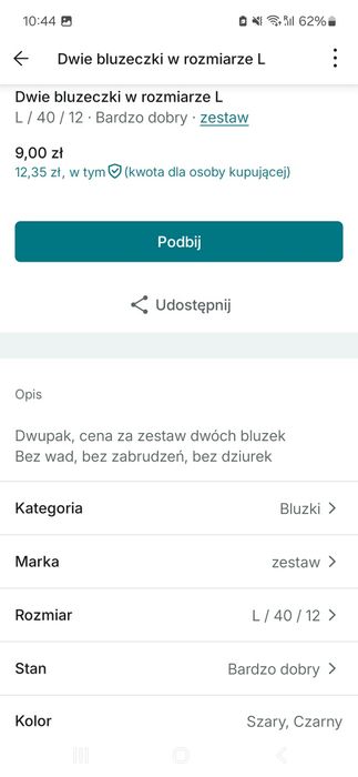 Dwie bluzki zestaw w rozmiarze L Bez wad paski serca