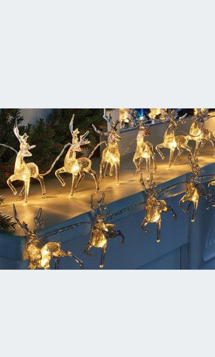 Lampki girlanda Renifery 10 szt LED z brokatem