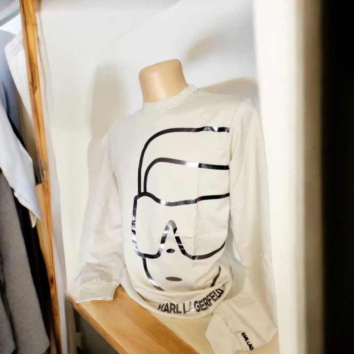 Bluza męska bawełniana Karl Lagerfeld - ecru L, duże logo przecena