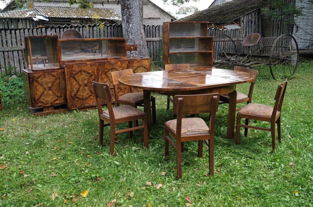 Jadalnia Art Deco Bufet Witryna Stół Krzesła Unikatowy Duży Komplet