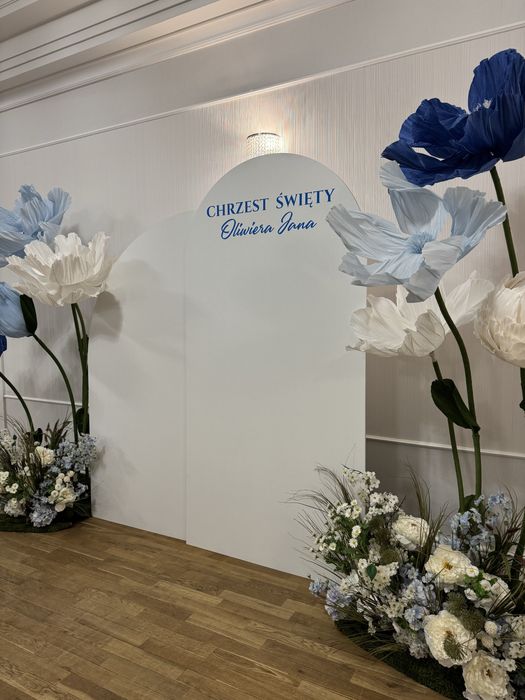 Ścianka do zdjęć dekoracja kwiaty giganty chrzest komunia świeta roczek wesele wyszkôw