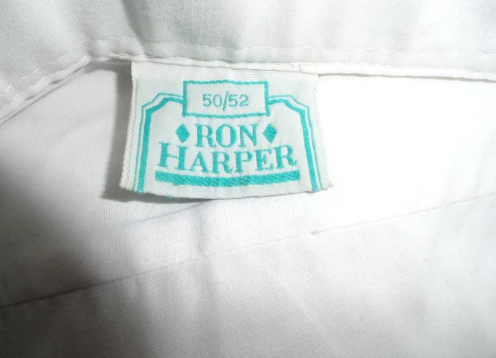Белая мужская рубашка с вышивкой Ron Harper 50-52-54 100% коттон