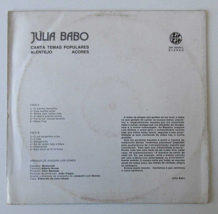 JÚLIA BABO - Canta Temas Populares Alentejo Açores (LP)