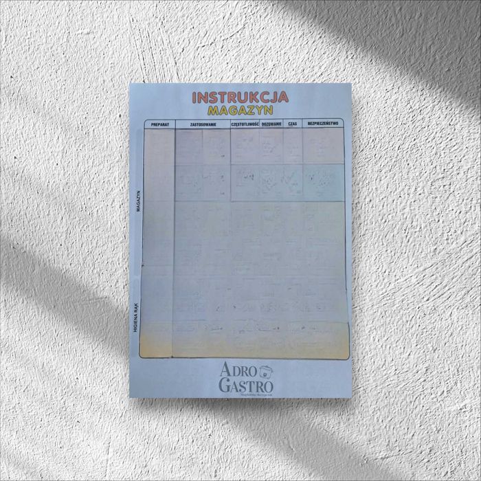 Instrukcje stanowiskowe dla gastronomii komplet 12 sztuk.