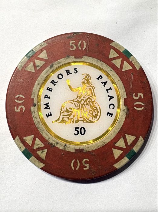 Raro antigo token / jeton de  50 Rand do casino africano Emperors Palace de Joanesburgo