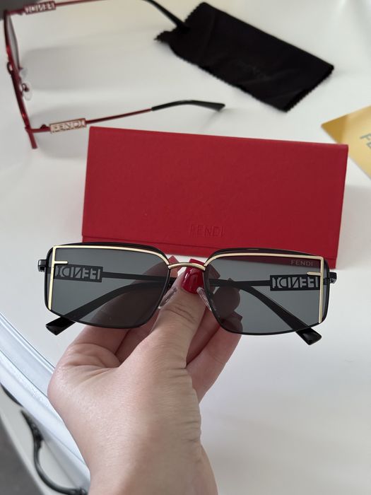 Красные черные солнцезащитные очки люкс бренд полный комплект