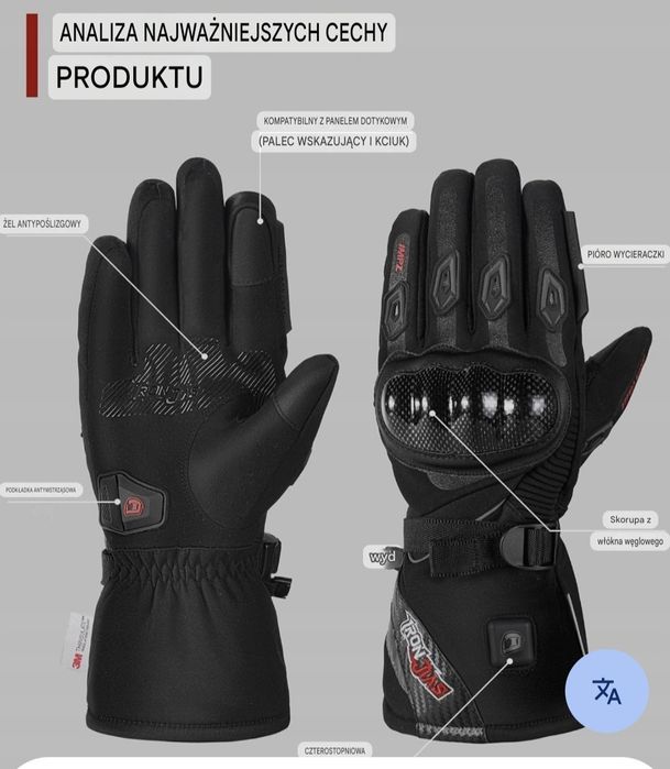 Rękawice na Motor Z Ochraniaczem Podgrzewane