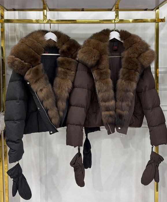 Пухова куртка з натуральним хутром • жіноча куртка коротка з хутром