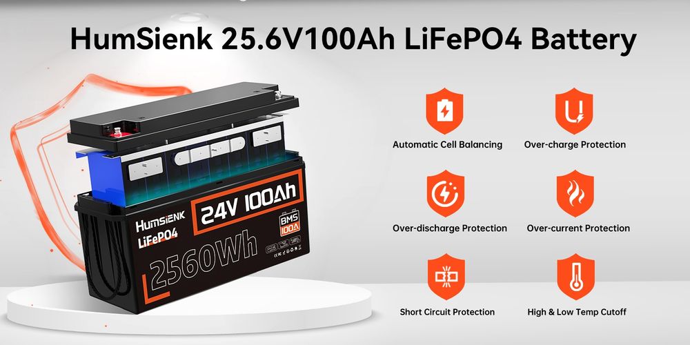 Акумулятор LiFePO4 24V 100Ah 2.56kWh HumSienk Grade A+ | BMS