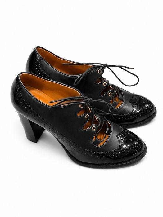 Mint & Berry 38 czarne botki vintage retro sznurowane na obcasie