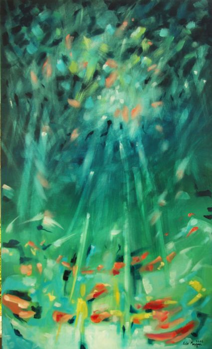 Pintura. Paisagem submarina. Acrílico sobre tela