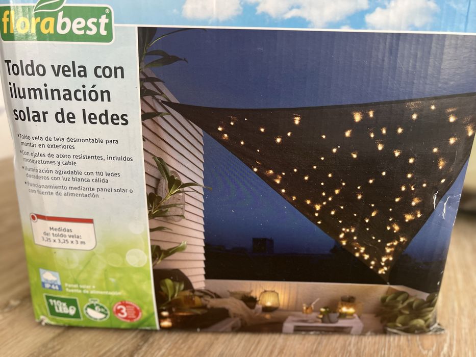 Toldo vela com luzes led exterior novo!
