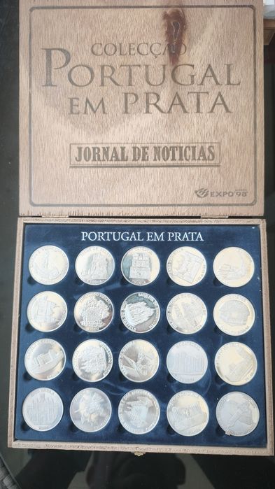 Coleção COMPLETA "Portugal em Prata" (JN / Expo 98) – 20 Medalhas Prata 925 + Estojo