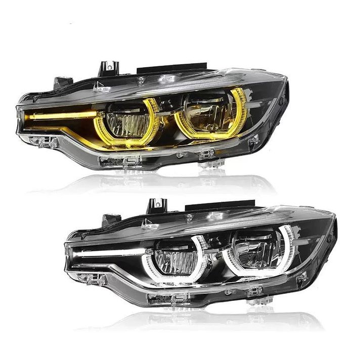 Фари F30 / F31 2013-2018 Full Led передня оптика Ангельські очі Жовті/Білі глазки