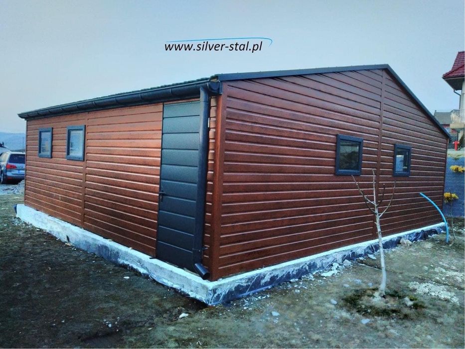 Garaż blaszany z wnęką 8x6 silver-stal 8x7
