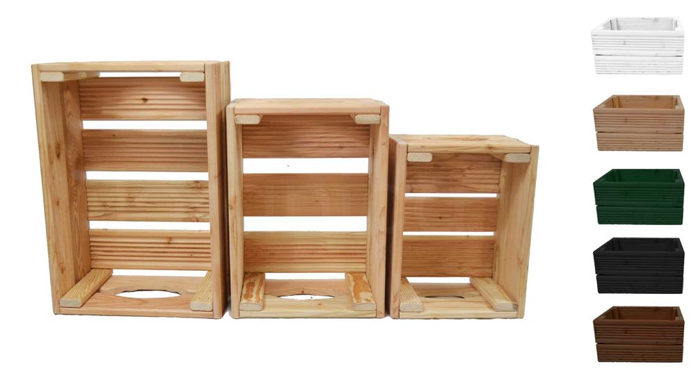 Zestaw skrzynek modrzewiowych, 3 skrzynki drewniane (komplet)