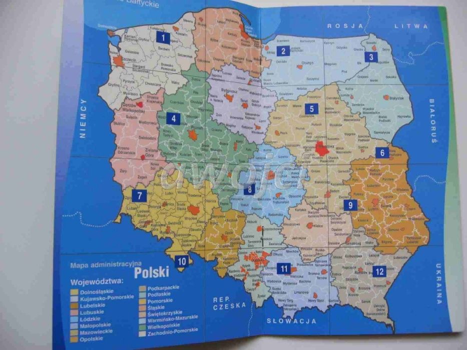 Komplet 13 kart TP S.A." Mapa Polski" w oprawie.