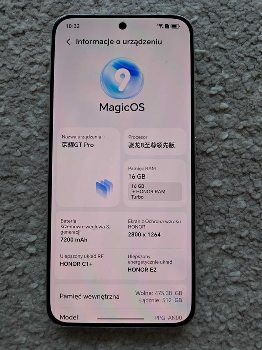 Honor GT Pro - Snapdragon 8 Elite Xtreme- 16GB/512GB Biały 7200 mAh