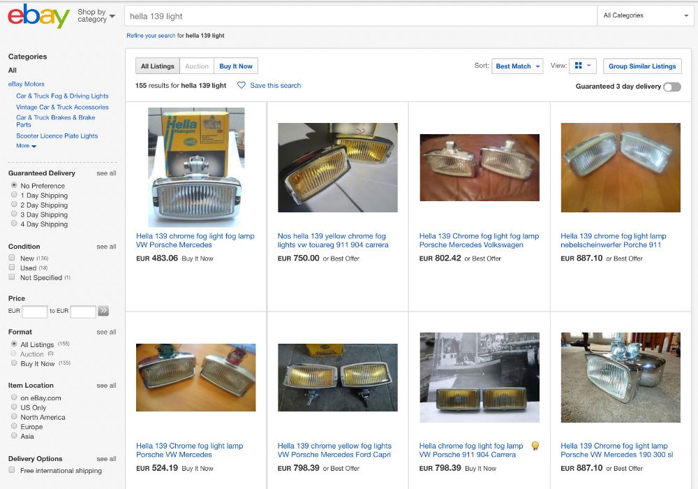 Faróis Nevoeiro Hella 139 - Porsche Mercedes SL Clássico