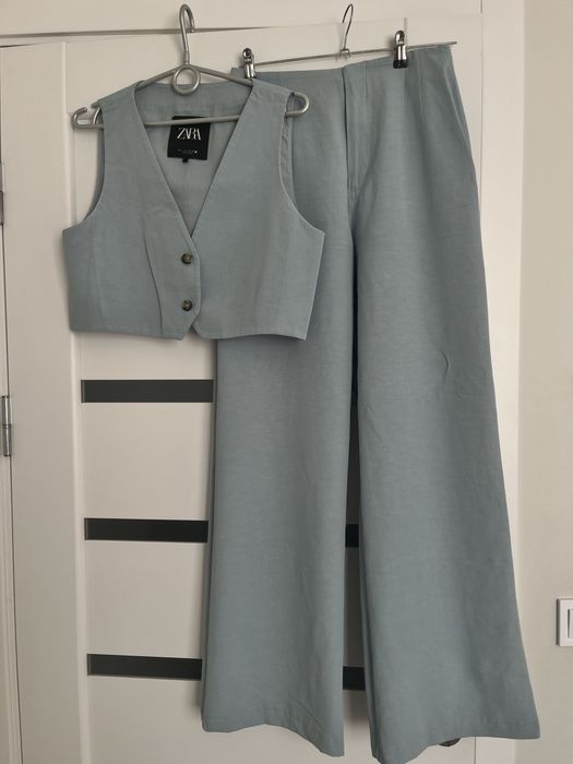 Костюм Zara льон котон брюки палаццо жилетка S