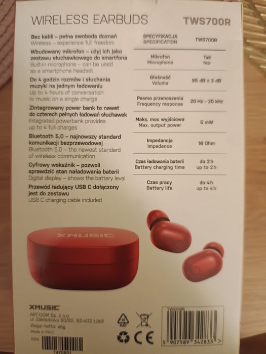 Słuchawki bezprzewodowe TWS700R XMusic