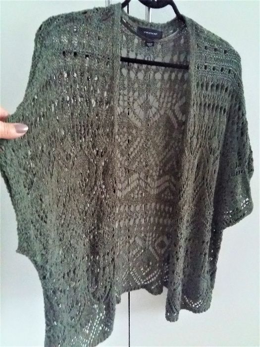 Sweter cardigan khaki ATMOSPHERE M/L dzianina ażurowy narzutka