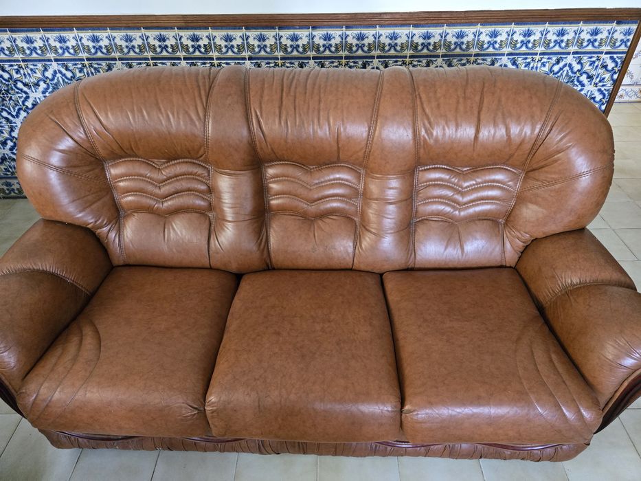 Sofás em pele castanha