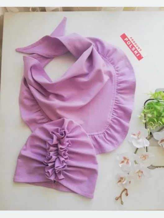 Czapka turban + chusta wiązana z falbanką  * komplet handmade *