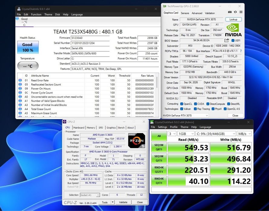 RTX 3070 MSI | 16gb DDR4 3200 (cl16) | Ryzen 5 3600 | SSD praticamente novo