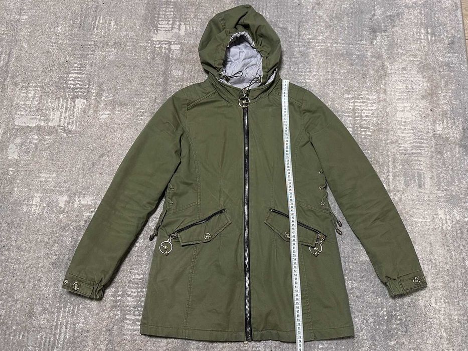 Przejściowa dwustronna kurtka damska parka zielony/jasny szary S/M