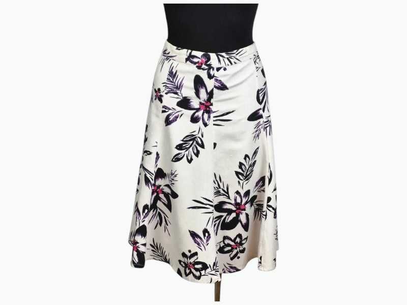 Lniana spódnica midi Bonmarché w kwiaty, gumka w pasie, 46 / 3XL plussize stan bdb