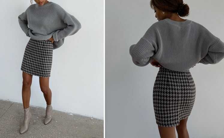 Чорна вовняна спідниця міні в гусячу лапку THE LACE