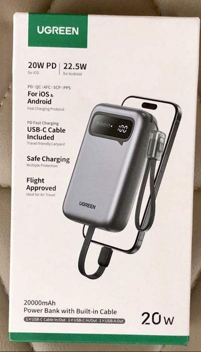 Якісний Power bank Ugreen 20 000 мАг 22.5 Вт.