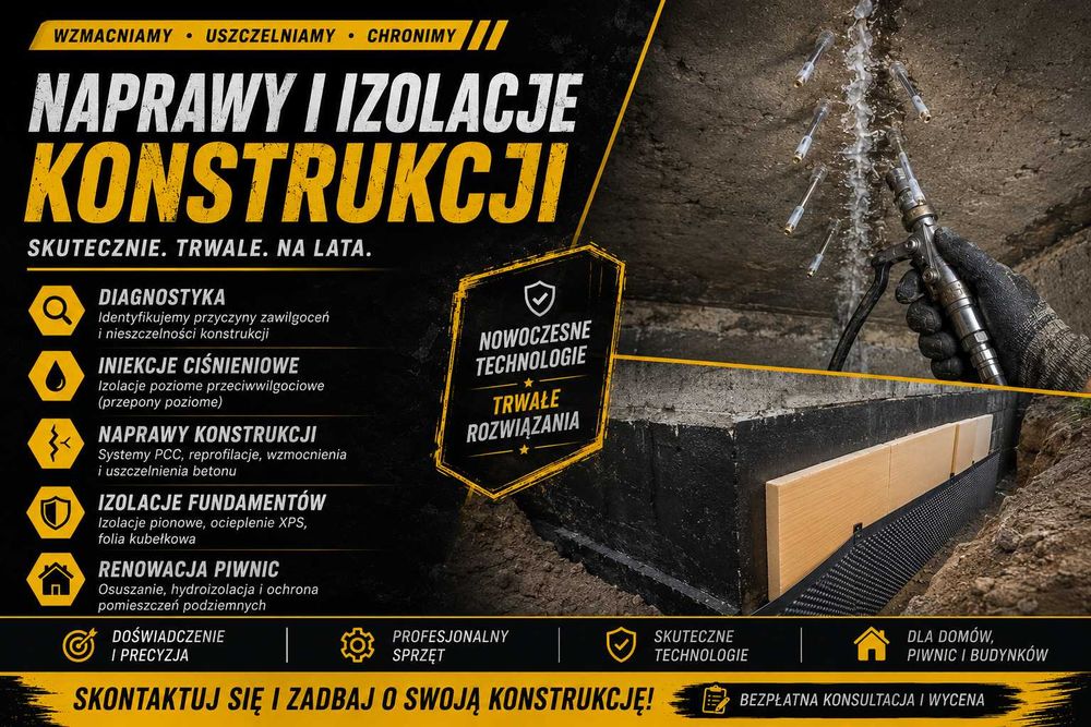 Osuszanie ścian,fundamentów | Likwidacja przecieków i wilgoci–iniekcje