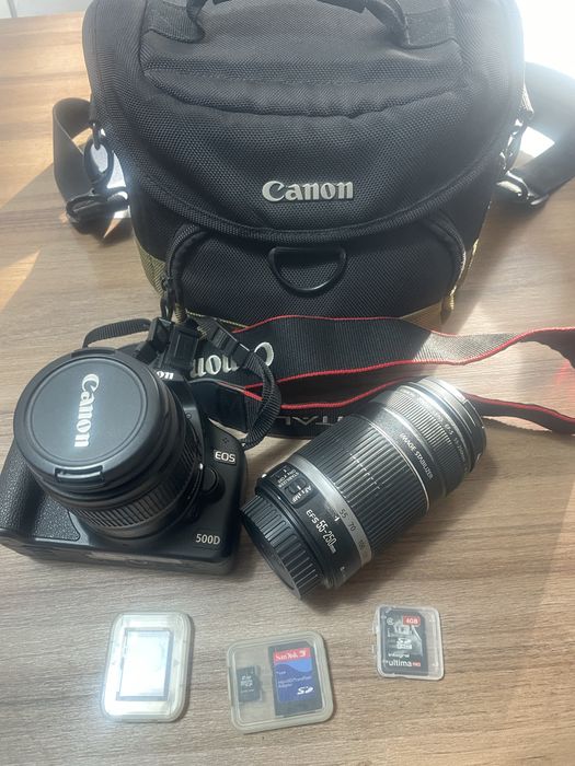 Canon 500D duas objetivas, bolsa e tripe