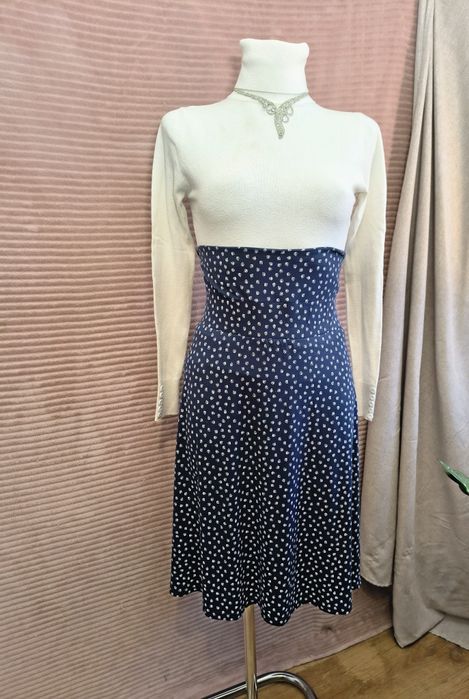 Niebieska spódnica z wiskozy szeroki pas r. XL 42