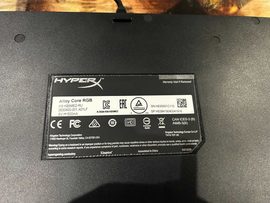 Клавиатура HyperX Alloy Core RGB в идеальном состоянии